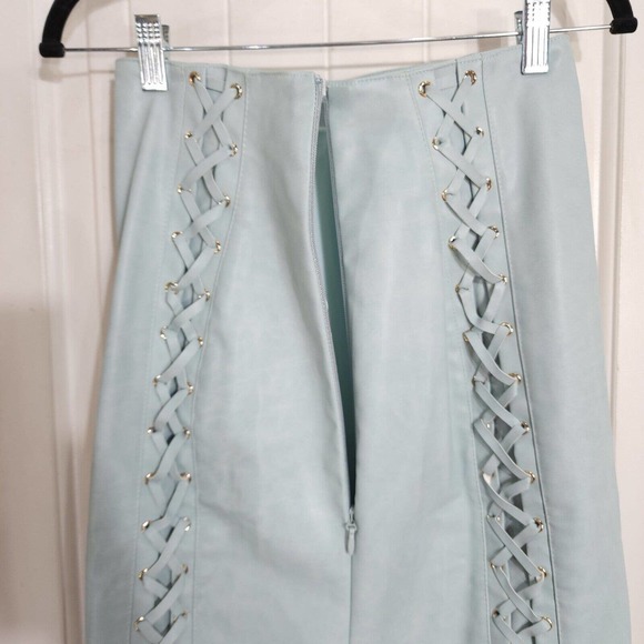 House of CB Womens Skirt Toriola Blue Vegan Leather Lace Up Pencil High Rise S - Picture 9 of 11